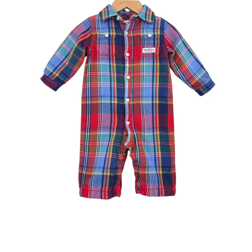 Ralph Lauren Baby Boys 6M Plaid Cotton Lined Coverall Romper